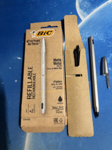 The Bic rReNewable with the barrel and refills next to it. 