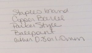 Staples Copper Pen writing sample