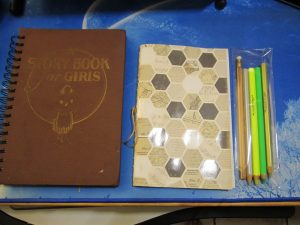 Two notebooks and pencils