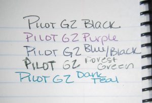 Pilot G2 Darks writing sample.