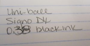 Uni-ball writing sample