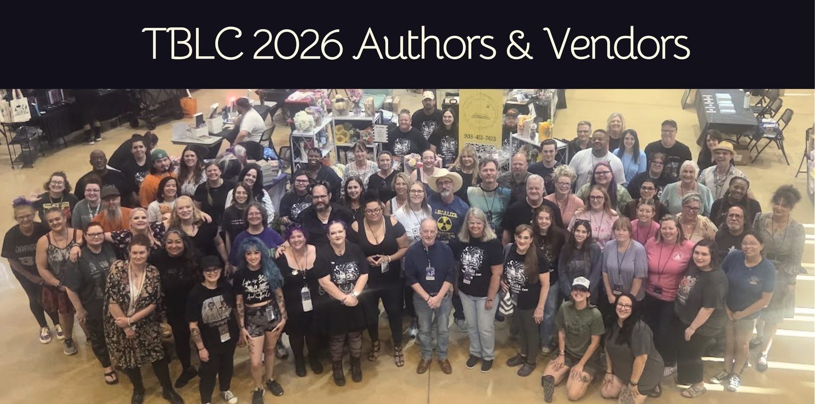 TBLC 2026 Authors & Vendors - an overhead group shot of a lot of people